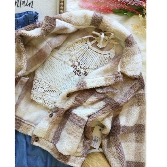 NWT Billabong Grafton Neutral Tone Plaid Sherpa Jacket - Picture 7 of 10